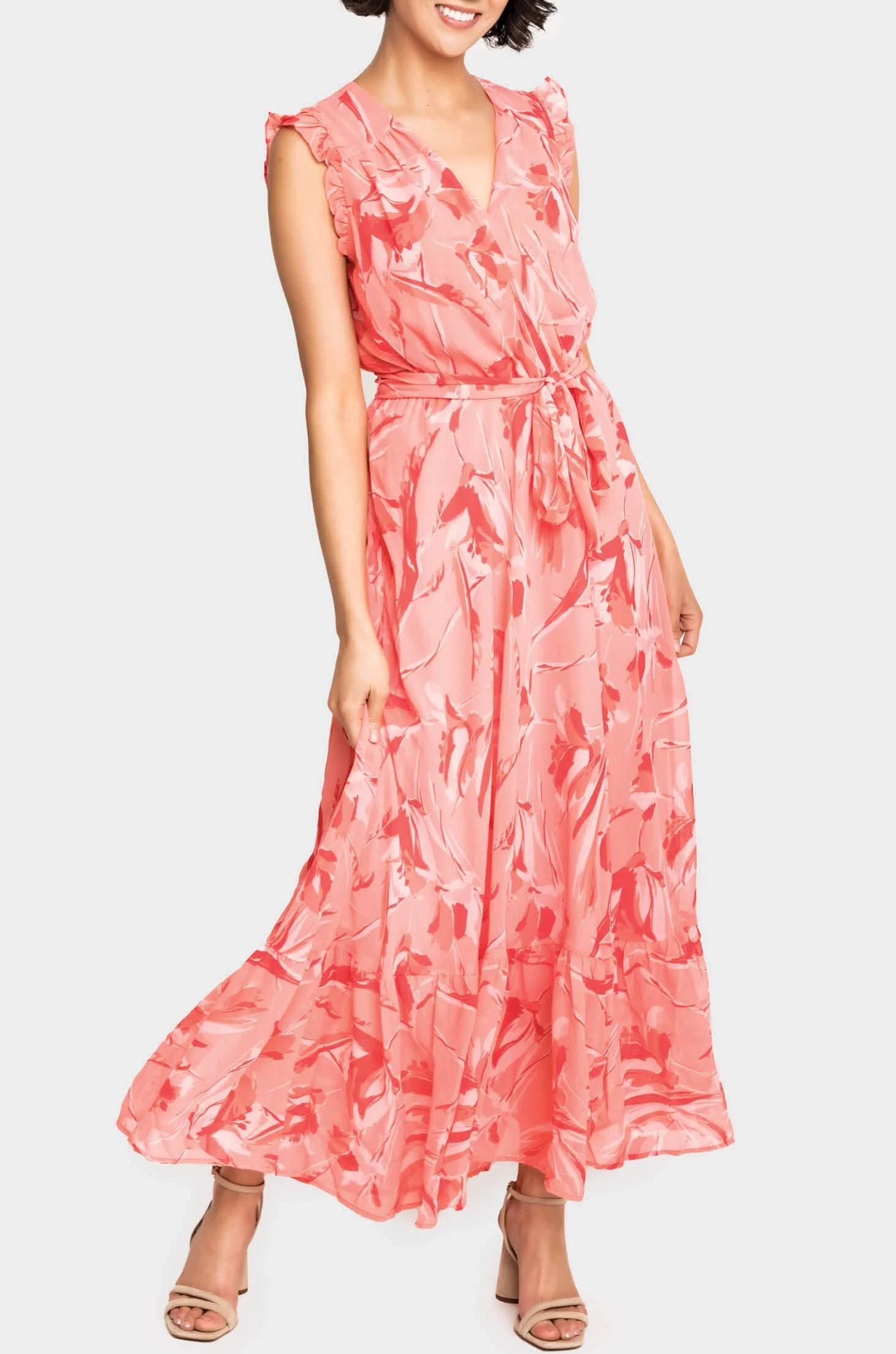 Lindsey Flutter Sleeve Flowy Wrap Maxi Dress | Gibsonlook