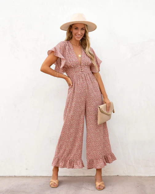 Mariah Printed Flutter Sleeve Jumpsuit - SALE | VICI