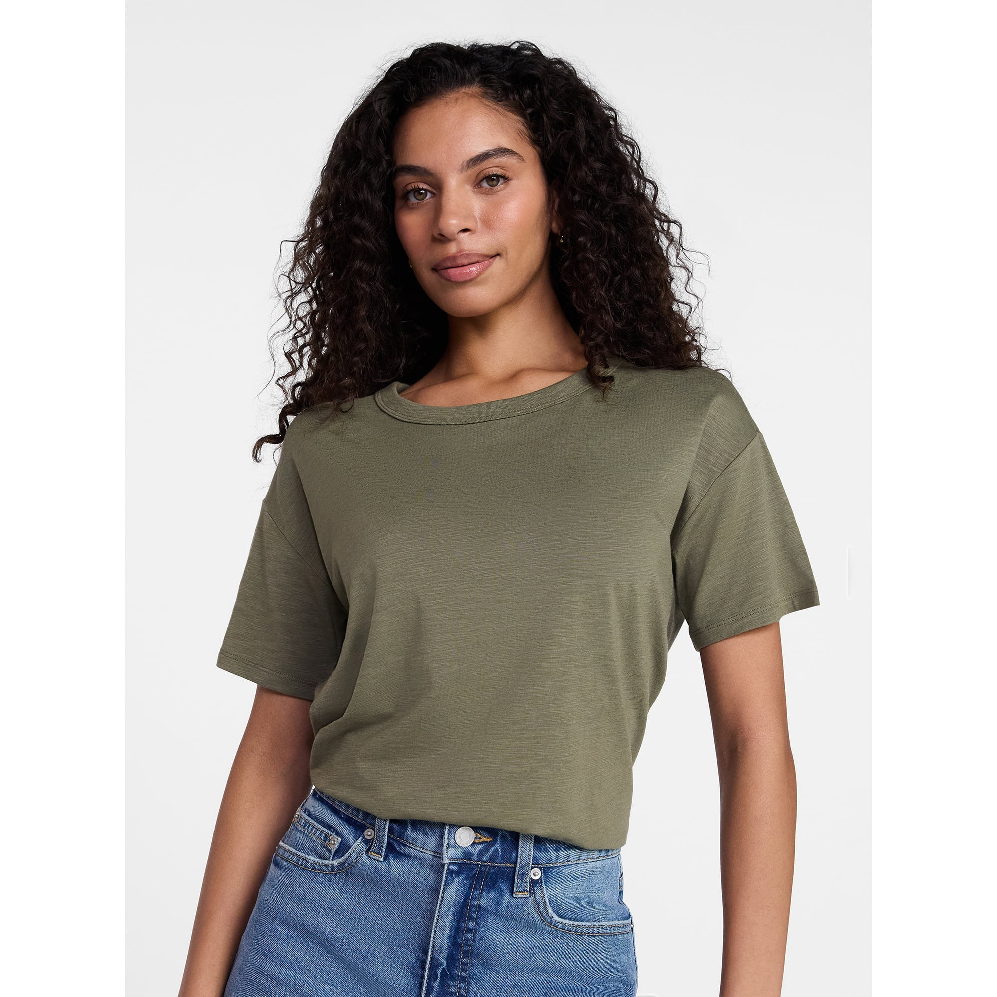 Time and Tru Women's Boxy Slub Tee with Short Sleeves, Sizes XS-XXXL | Walmart (US)
