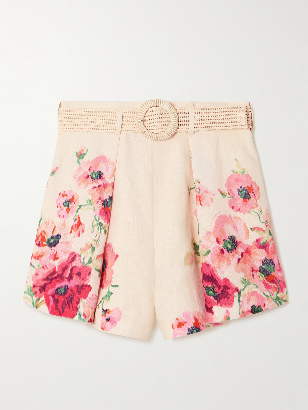 Zimmermann - Lightburst Belted Pleated Floral-print Linen Shorts - Cream | NET-A-PORTER (US)