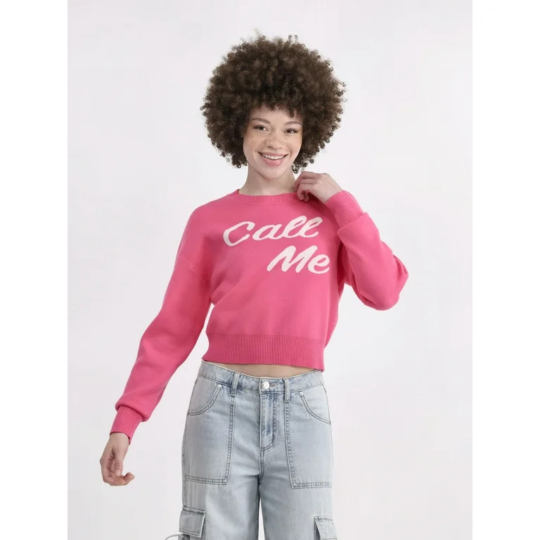 No Boundaries Conversational Printed Pullover with Long-Sleeves, Midweight, Women’s | Walmart (US)