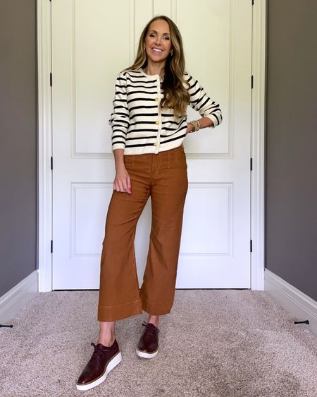 Fall style @amazon striped cardigan + rust colored wide leg cropped pants + @colehaan loafers 

#LTKstyletip #LTKSeasonal #LTKunder50