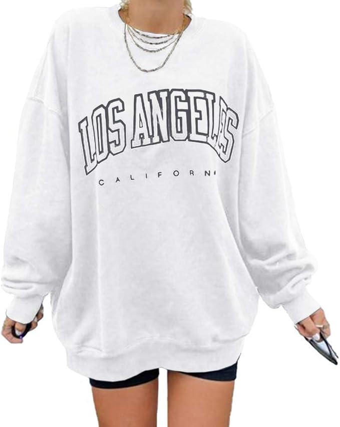 Women’s Oversized Sweatshirts Los Angeles California Hoodies Crewneck Long Sleeve Boyfriends Pu... | Amazon (US)