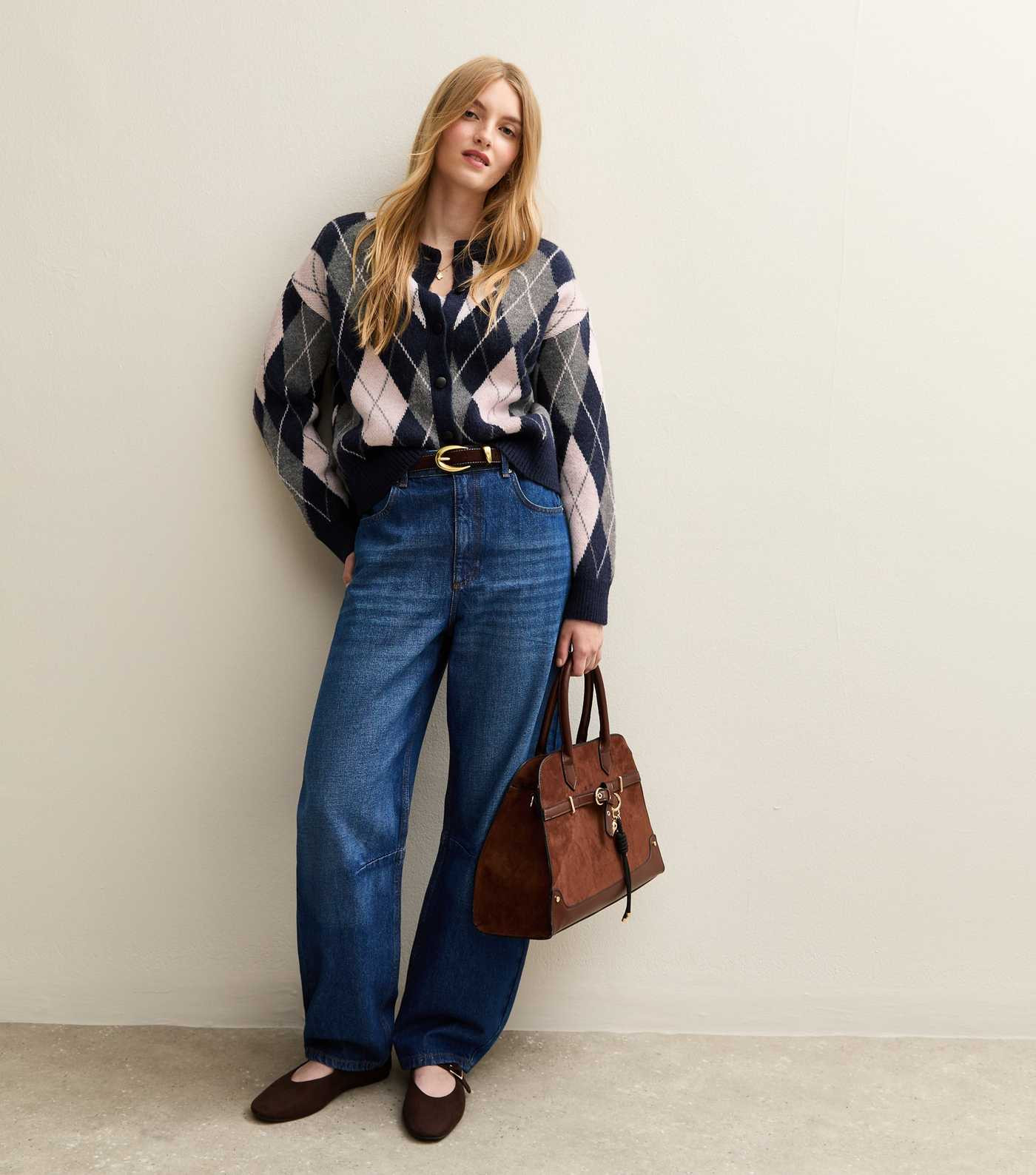 Blue Argyle Knit Cardigan | New Look | New Look (UK)