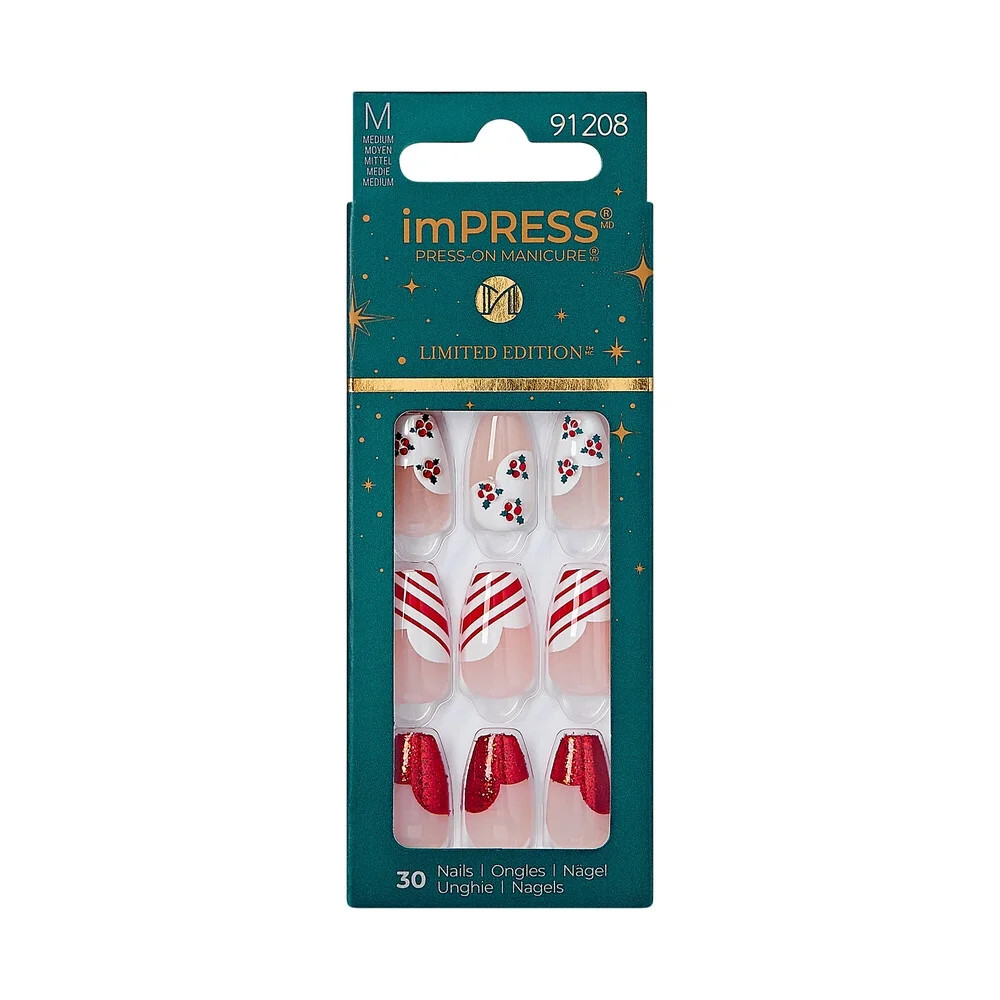 imPRESS Holiday Press-On Nails, Heartfelt, White, Medium Length, Coffin Shape, 30 Ct. | Walmart (US)