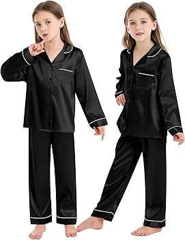 SWOMOG Family Matching Button Down Pajamas Pjs Silk Satin Long Sleeve Shirt Long Pant Set Sleepwear 2 Pcs Outfits Loungewear | Amazon (US)
