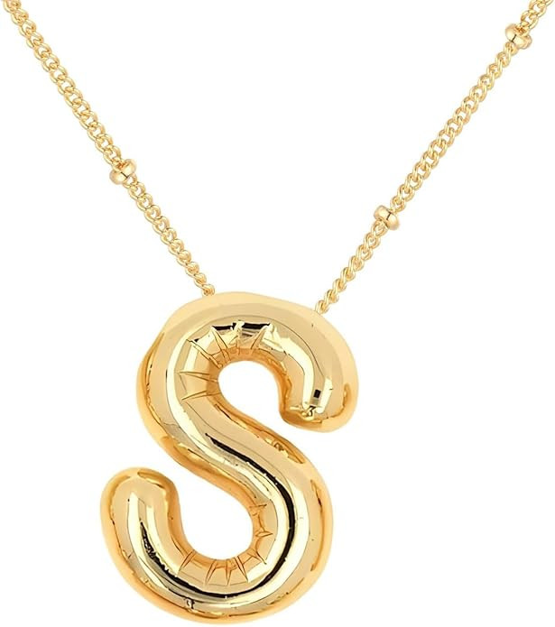 Bubble Letter Necklace For Women,Dainty Balloon Initial Necklaces 18k Gold Plated Chain Pendant A... | Amazon (US)