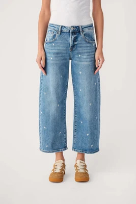 Risen Millie Embroidered Hearts Crop Barrel Jeans | Social Threads