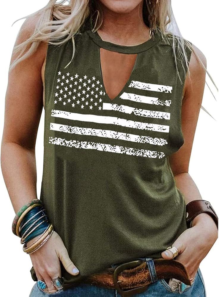 4th of July Tank Tops for Women American USA Flag Graphic Printed Shirt Casual Sleeveless Stars Stri | Amazon (US)