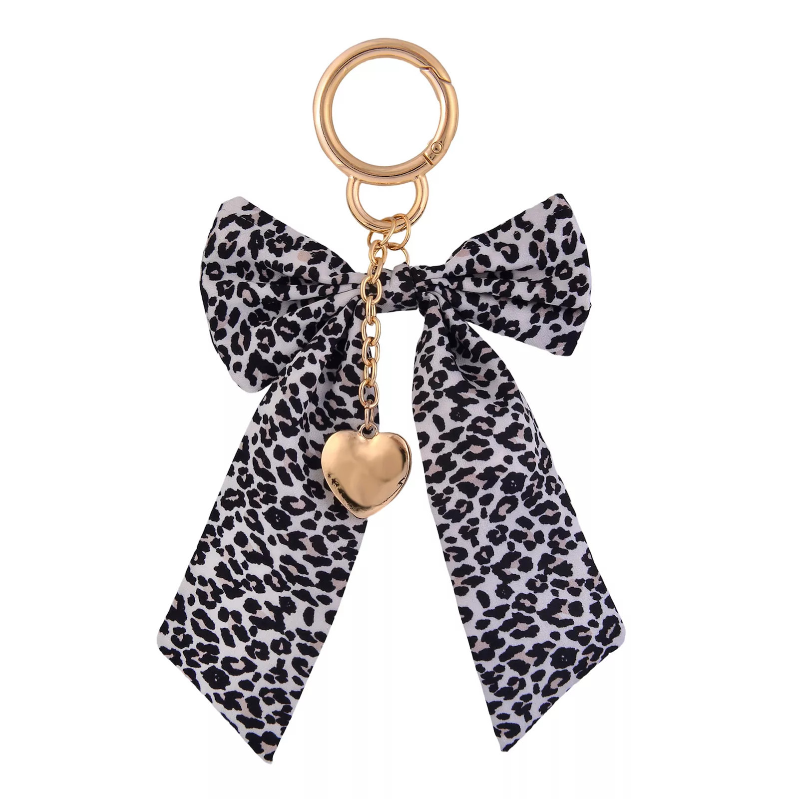 Emberly Leopard Print Bow Bag Charm With Gold Tone Heart Accent, Black | Kohl's