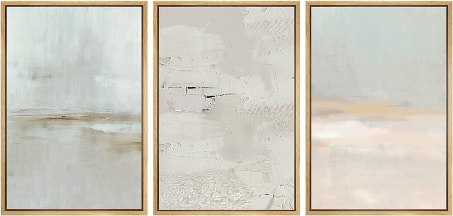 SIGNWIN Framed Canvas Print Wall Art Set Pastel Grunge Watercolor Landscape Shapes Abstract Illustrations Modern Art Decorative Nordic Chic Calm for Living Room, Bedroom, Office - 24"x36"x3 Natural | Amazon (US)