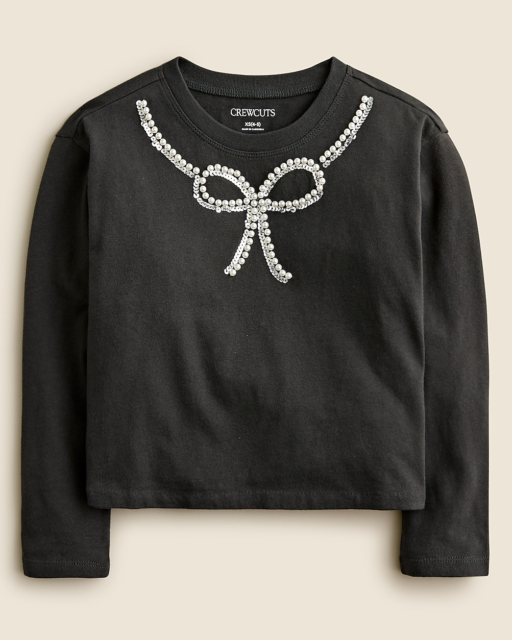 Girls' long-sleeve embellished bow T-shirt with pearls | J. Crew US