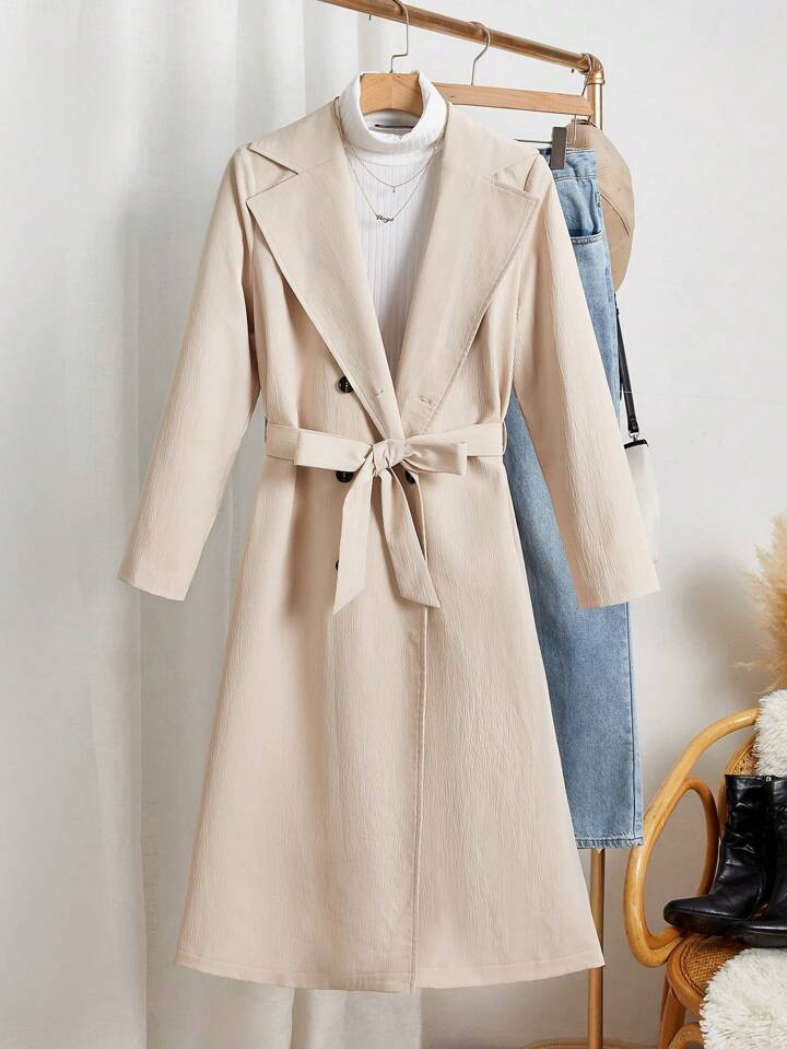 SHEIN Frenchy Lapel Neck Belted Trench Coat | SHEIN