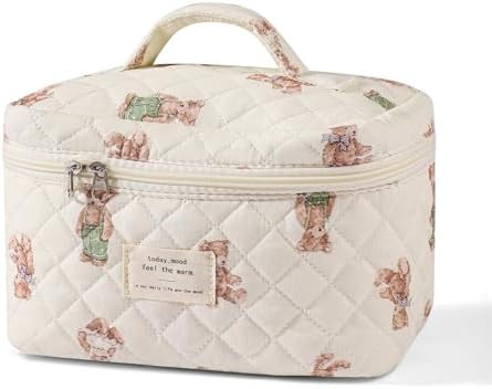 uekeboag Large Travel Quilted Makeup Bag for Women, Floral Cotton Cosmetic Bag, Coquette Aestheti... | Amazon (US)
