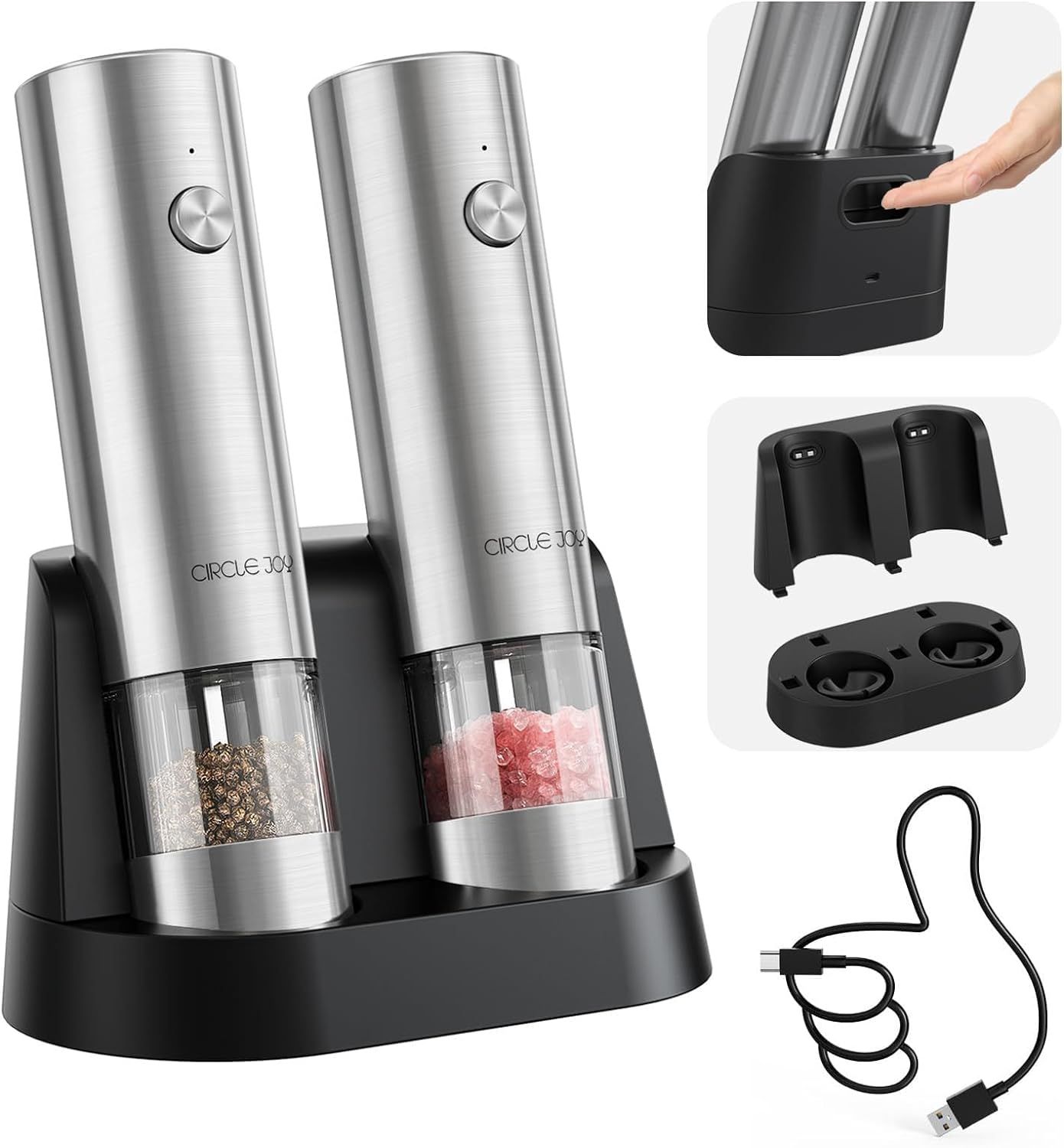 CIRCLE JOY Electric Salt and Pepper Grinder Set Stainless Steel Spice Grinder Automatic Pepper Mi... | Amazon (US)