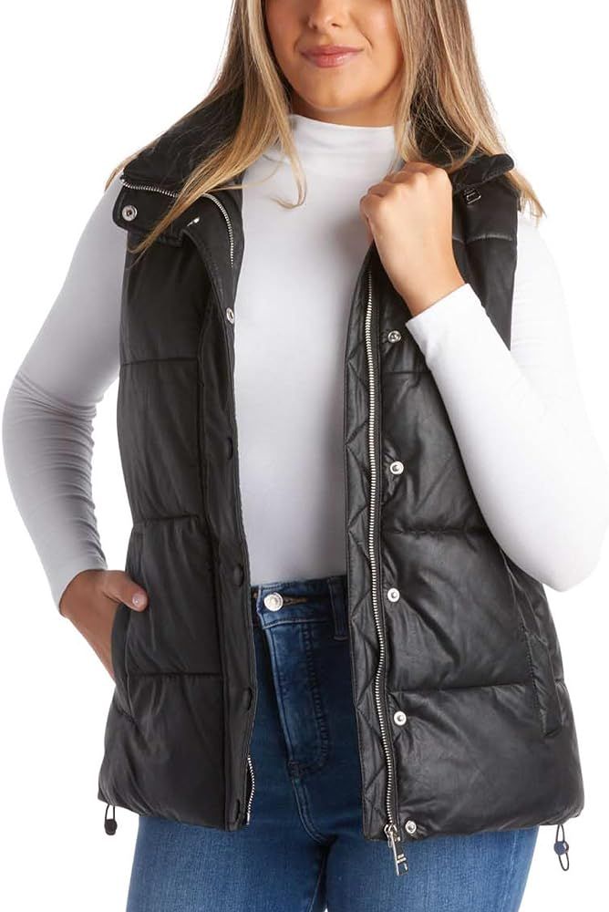 Steve Madden Women's Vest – Faux Leather Quilted Winter Vest for Women – Sleeveless Puffer Ja... | Amazon (US)