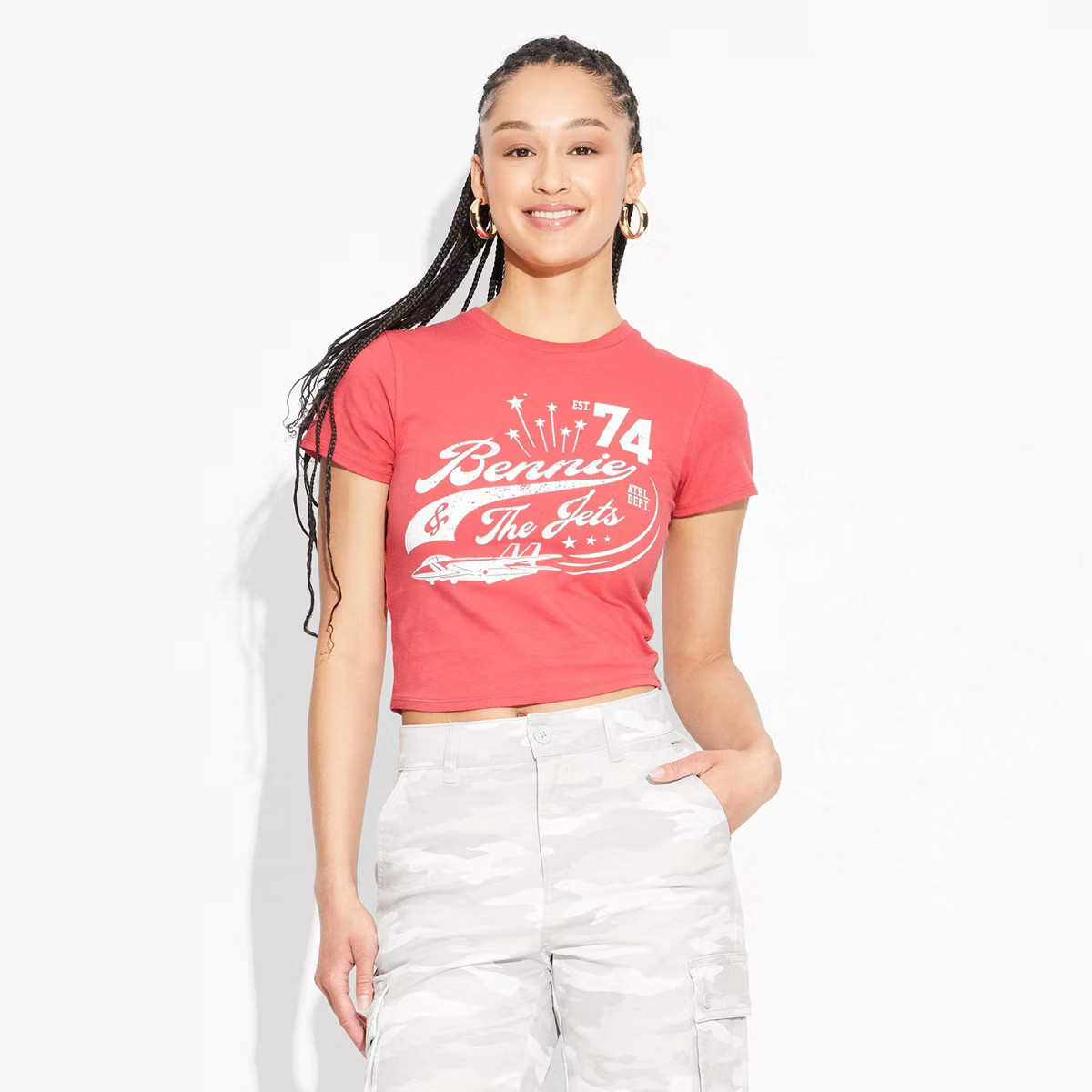 Women's Bennie & The Jets Short Sleeve Graphic Baby T-Shirt - Red | Target