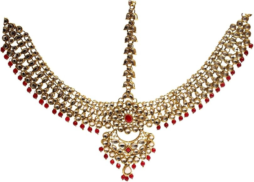 Maroon Matha Patti Indian Bridal Ethnic Kundan Head Piece Matha Patti Bollywood Chain | Amazon (US)