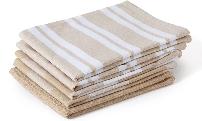 Encasa XO Serviettes de Cuisine et Gants de Toilette en Coton | Beige | Torchon Gaufré et à Tis... | Amazon (FR)