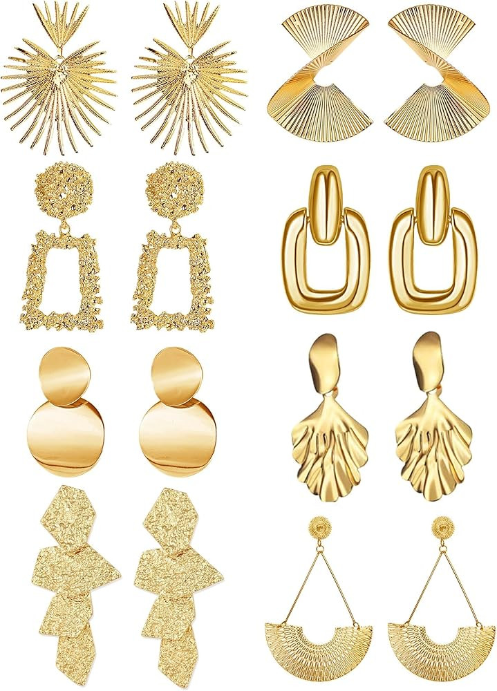 Adramata Gold Statement Earrings for Women 14K Gold Plated Large Exaggerated Geometric Earrings P... | Amazon (CA)