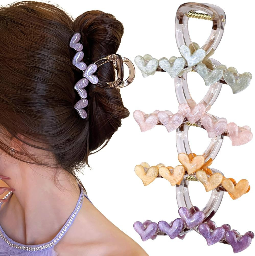 Jelly Heart Hair Claw Clips Cute Hair Clips for Women Claw Clips for Thick Hair Acrylic Claw Clip... | Amazon (US)
