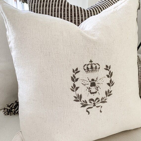 White Linen Pillow Cover/French Queen Bee Pillow Shabby Chic | Etsy | Etsy (US)