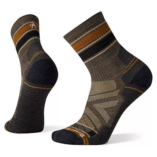 Smartwool Hike Light Cushion Striped Mid Crew Socks in Taupe Gray size X-Large | Smartwool US