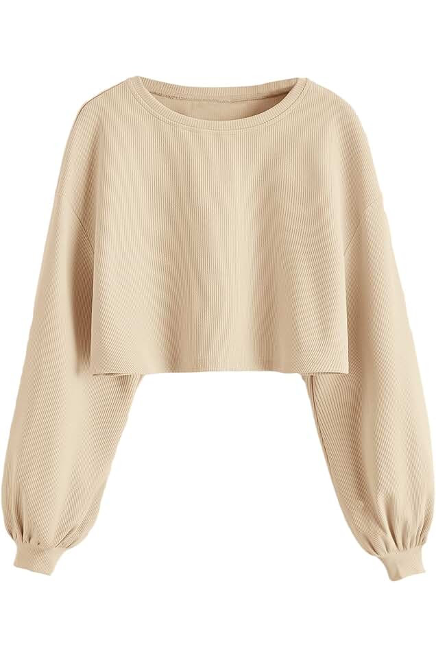 Women's Casual Basic Crop Tops Crew Neck Long Sleeve Raw Hem Crop Sweatshirt | Amazon (US)