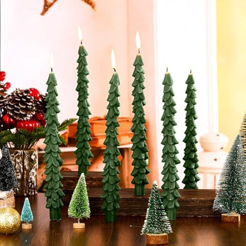 MTLEE 6 Pcs Christmas Tree Shaped Taper Candles Unscented Tree Candle Decorative Christmas Tree C... | Amazon (US)