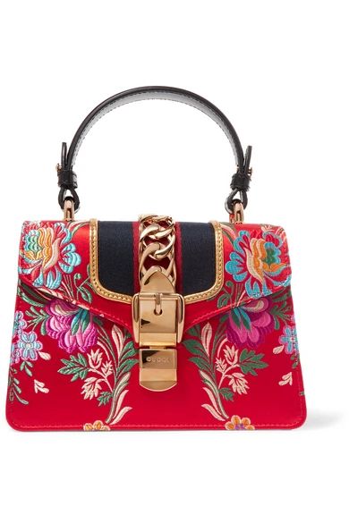 Gucci - Sylvie Mini Chain-embellished Jacquard Tote - Red | NET-A-PORTER (US)