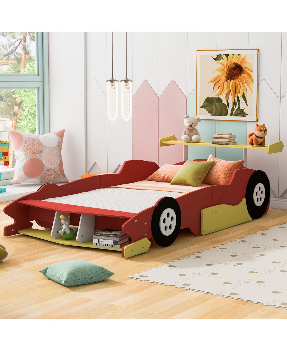 Streamdale Furniture Full Size Race Car-Shaped Platform Bed with Wheels - Red | Macy's