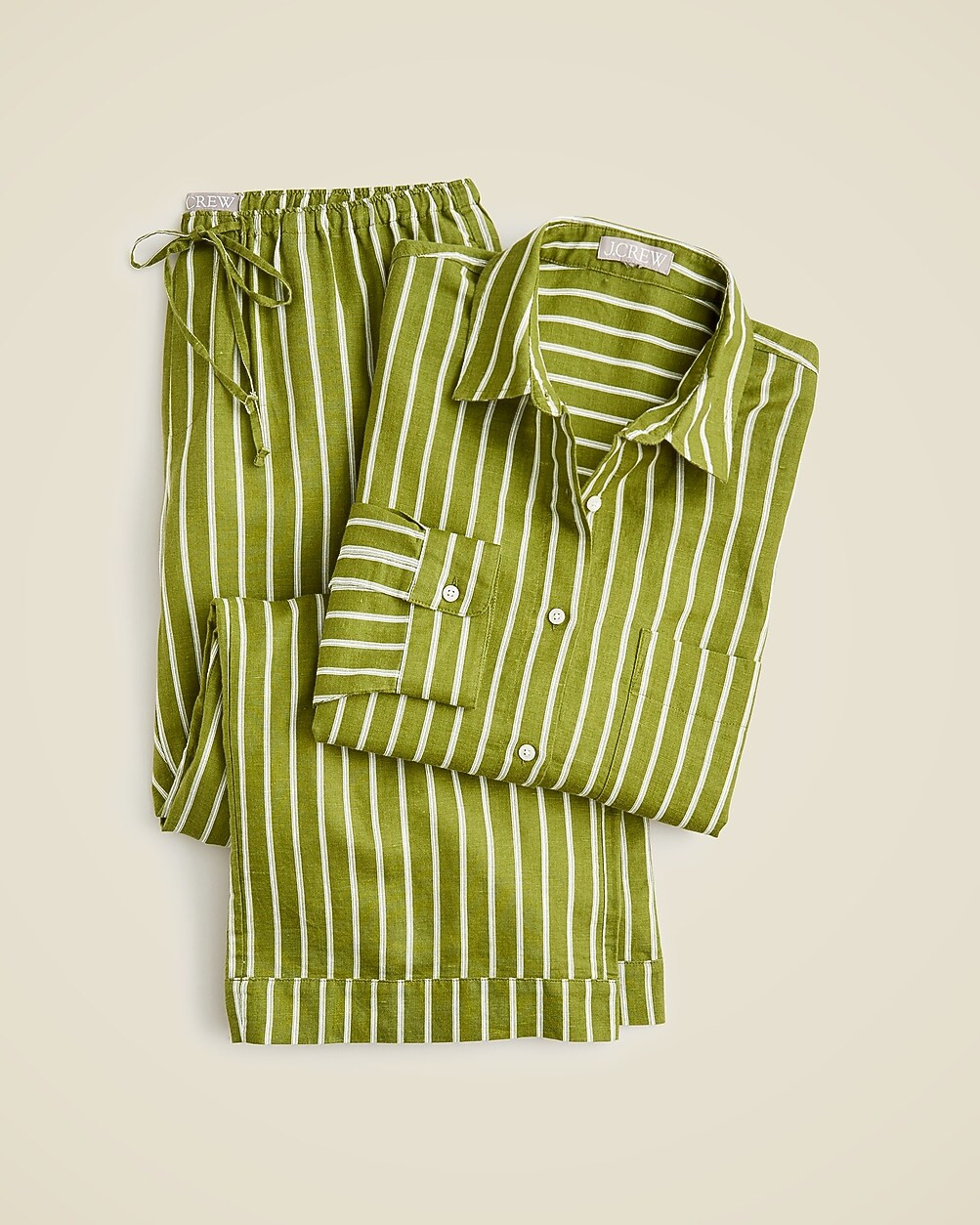 Relaxed long-sleeve pajama pant set in striped linen-cotton blend | J. Crew US