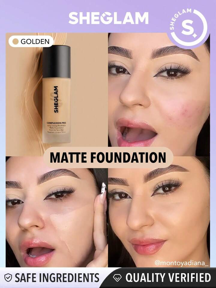 SHEGLAM Base Mate Transpirable Y Duradera Pro De Tez - Base Mate Dorada A Prueba De Sudor Con Con... | SHEIN