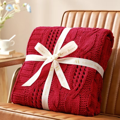 Amelie Home Cable Knitted Throw Blanket for Couch, Chenille Chunky Knit Throw Blanket | Target