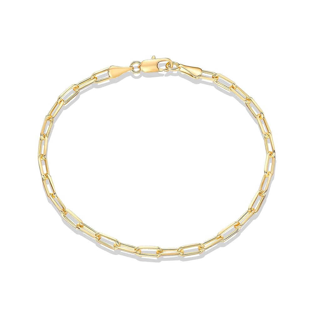 PAVOI 14K Gold Plated Paperclip/Curb/Figaro Chain Adjustable Bracelet for Women | Amazon (US)