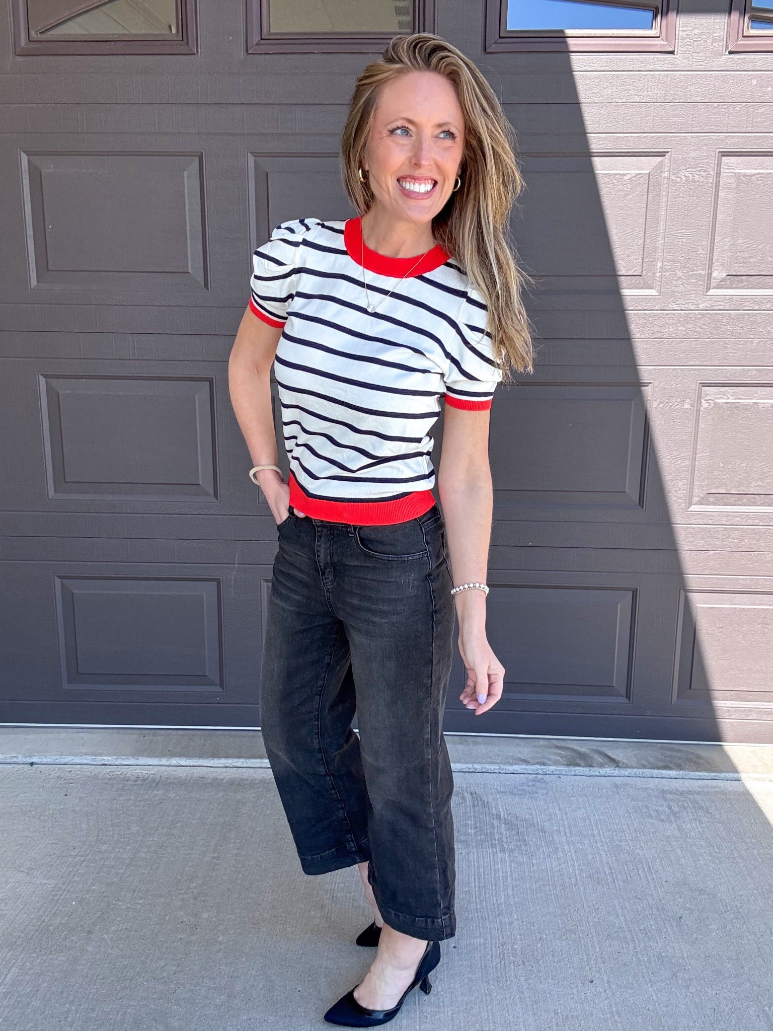 Love a good striped top and this one with a puff sleeve is adorable! 🖤 Loving these cropped black pair of denim as well. Wearing a small in the top and 4 in the denim.

As an Amazon Influencer I earn commission on qualifying purchases.

Mom style, striped top, stretchy black denim, spring fashion, wear to work, black heels 

#LTKootd #LTKMidsize #LTKOver40