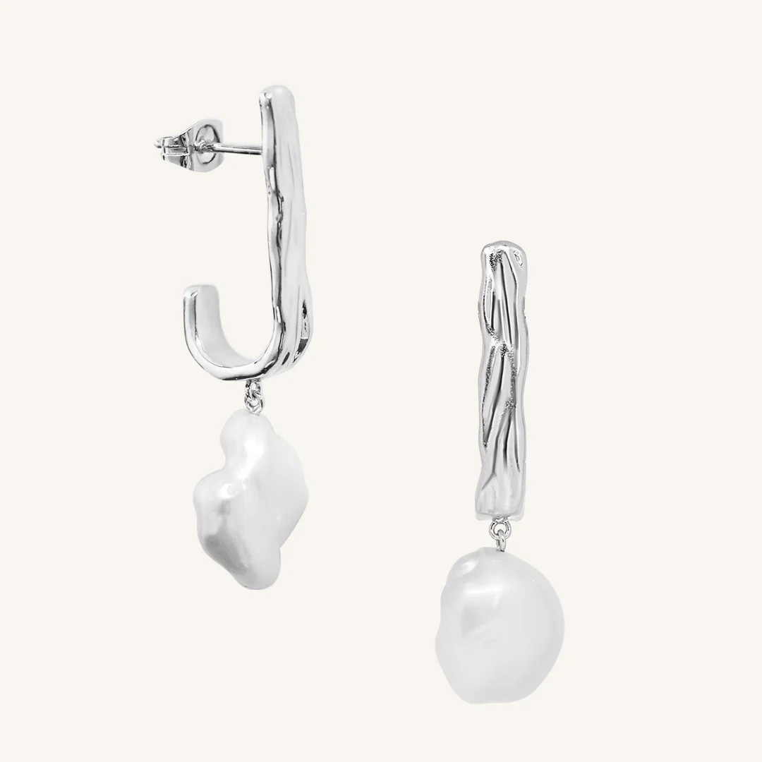 Dune Pearl Earrings - SILVER | Francesca Jewellery