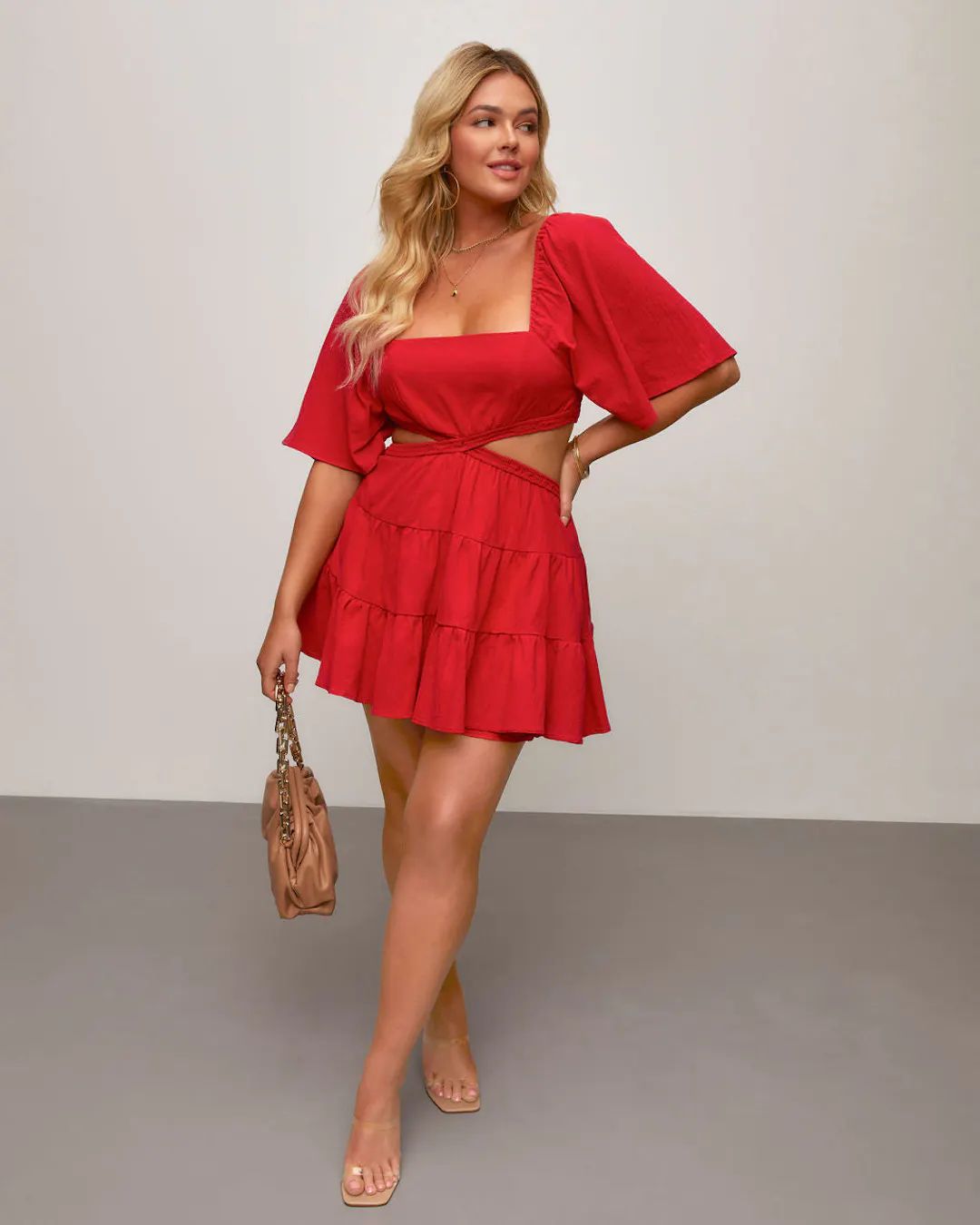 Amor De Verano Cotton Tiered Cutout Mini Dress - Red | VICI Collection