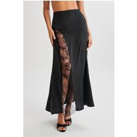 Luella Satin Lace Maxi Skirt - Black | MESHKI US