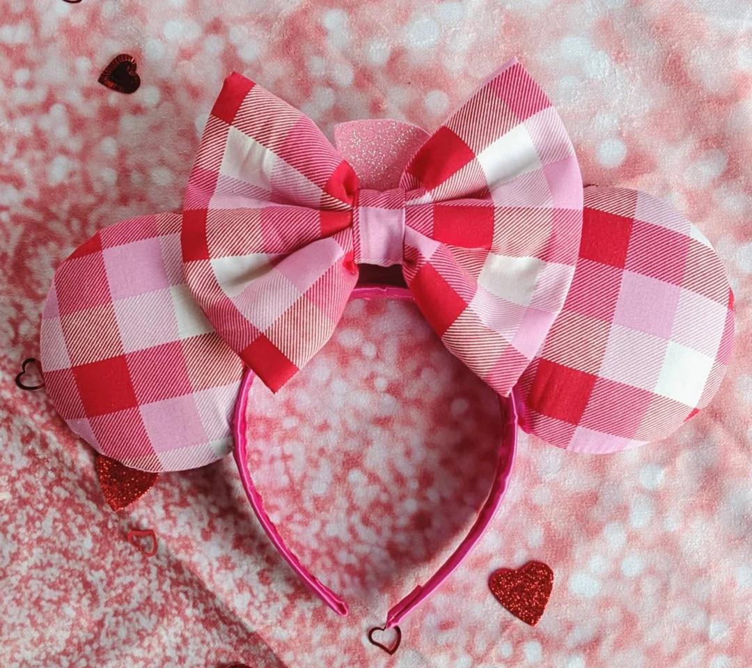 Red Pink Plaid Mouse Ears, Valentine's Day Headband | Etsy (US)