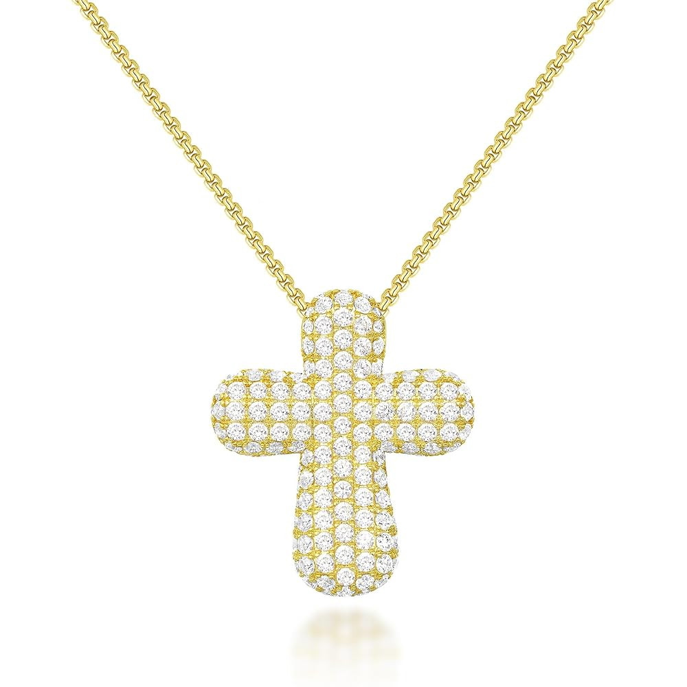 KissYan Bubble Cross Necklace for Women, 14K Gold Plated Cubic Zirconia Cross Pendant Necklaces S... | Amazon (US)