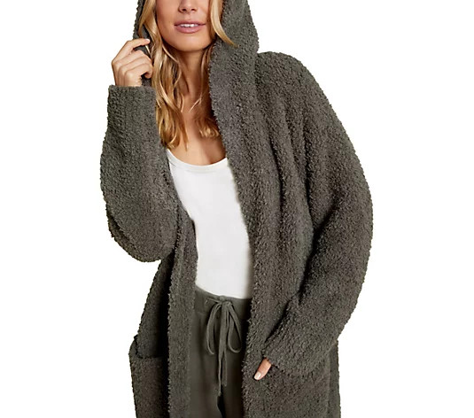 Barefoot Dreams CozyChic Boucle Hooded Long Coatigan - QVC.com | QVC