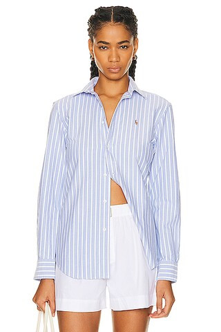 Polo Ralph Lauren Oxford Long Sleeve Button Up Shirt in Harbor Island Blue & White - Baby Blue. Size 2 (also in 0, 4, 6). | FWRD 