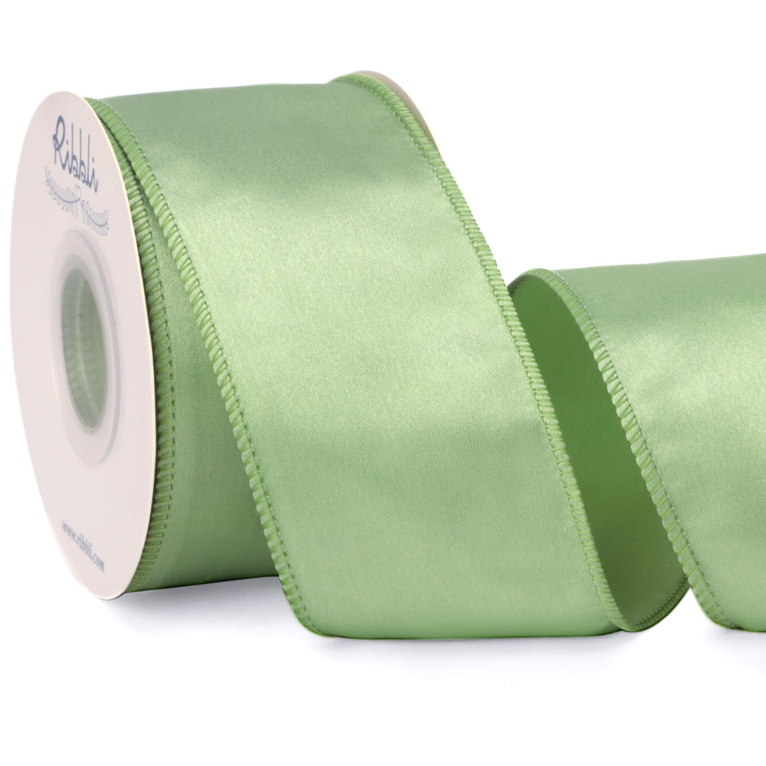 Ribbli Sage Green Satin Wired Ribbon 2.5 Inch Sage Christmas Ribbon for Gift Wrapping Wreaths Gar... | Amazon (US)
