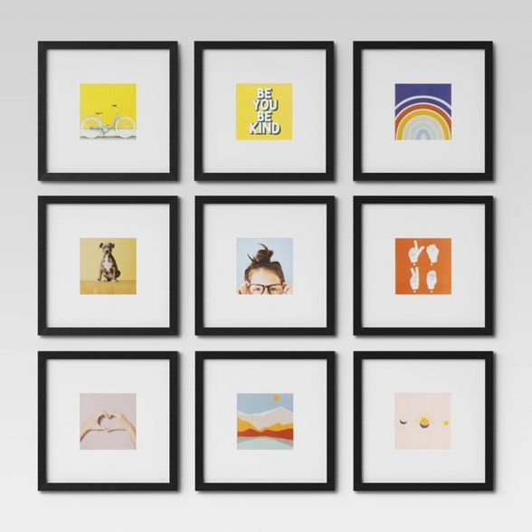 Set of 9 Gallery Frame Set 10&#34; x 10&#34; Matted to 5&#34; x 5&#34; Black - Room Essentials&#8... | Target
