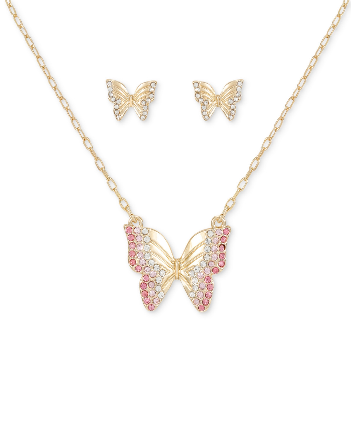 Guess Rose Gold-Tone Crystal Butterfly Pendant Necklace & Stud Earrings | Macys (US)