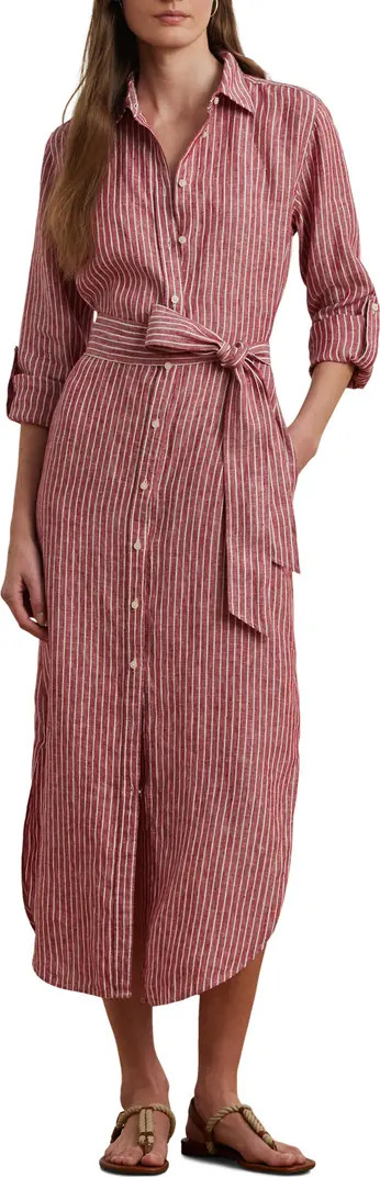 Lauren Ralph Lauren Stripe Long Sleeve Linen Shirtdress | Nordstrom | Nordstrom