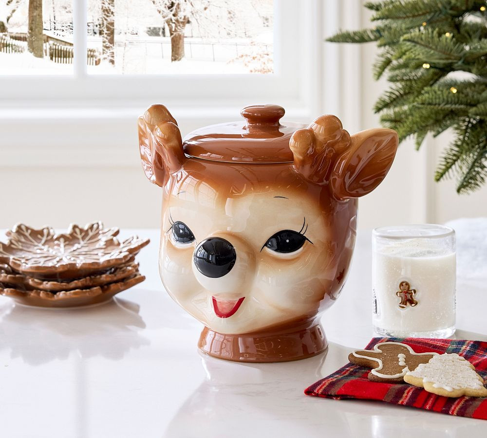 Cheeky Reindeer Ceramic Cookie Jar | Pottery Barn (US)