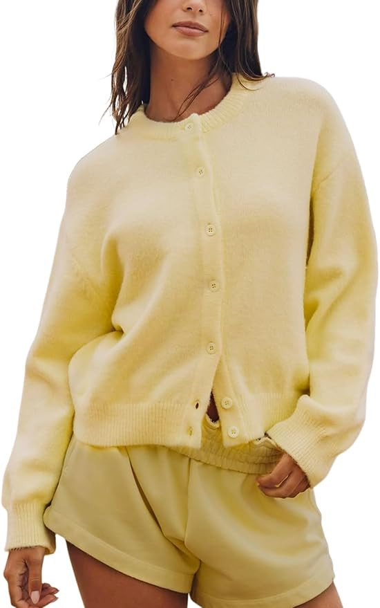 Arssm Womens Button Up Cardigan Sweater Crewneck Long Sleeve Fall Soft Knit Sweater Outwear | Amazon (US)