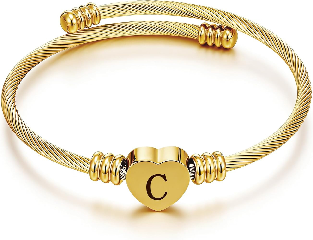 Ascona Easter Basket Stuffers 14K Gold Plated Initial Bracelets for Women Teen Trendy Dainty Heart Letter Bracelet Adjustable Cuff Bangle Bracelets Jewelry Birthday Gifts for Daughter Sister Friend | Amazon (US)